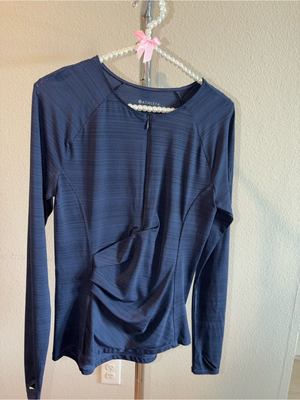 Athleta Pacifica Contoured Navy Long Sleeve Half-Zip Athletic Top